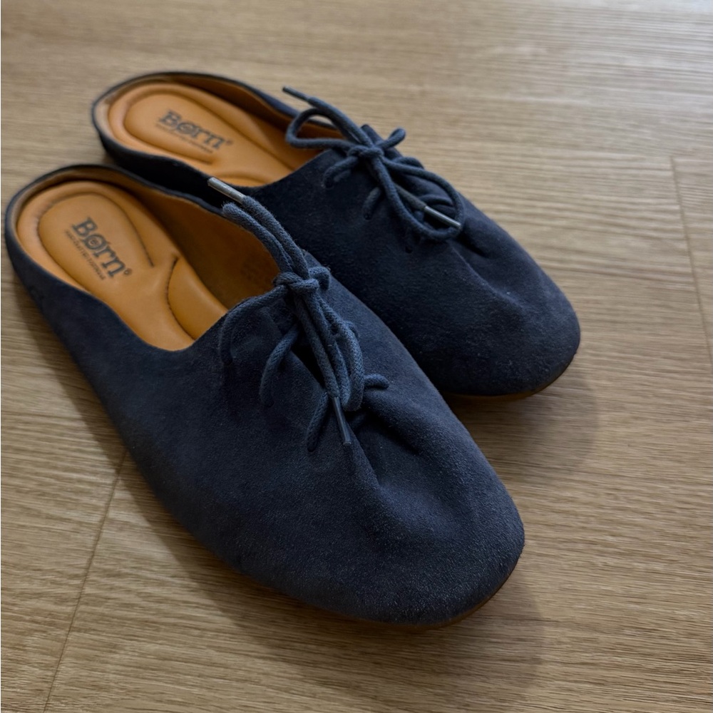 Born Navy Suede Slip-On Loafers with Lace Detail